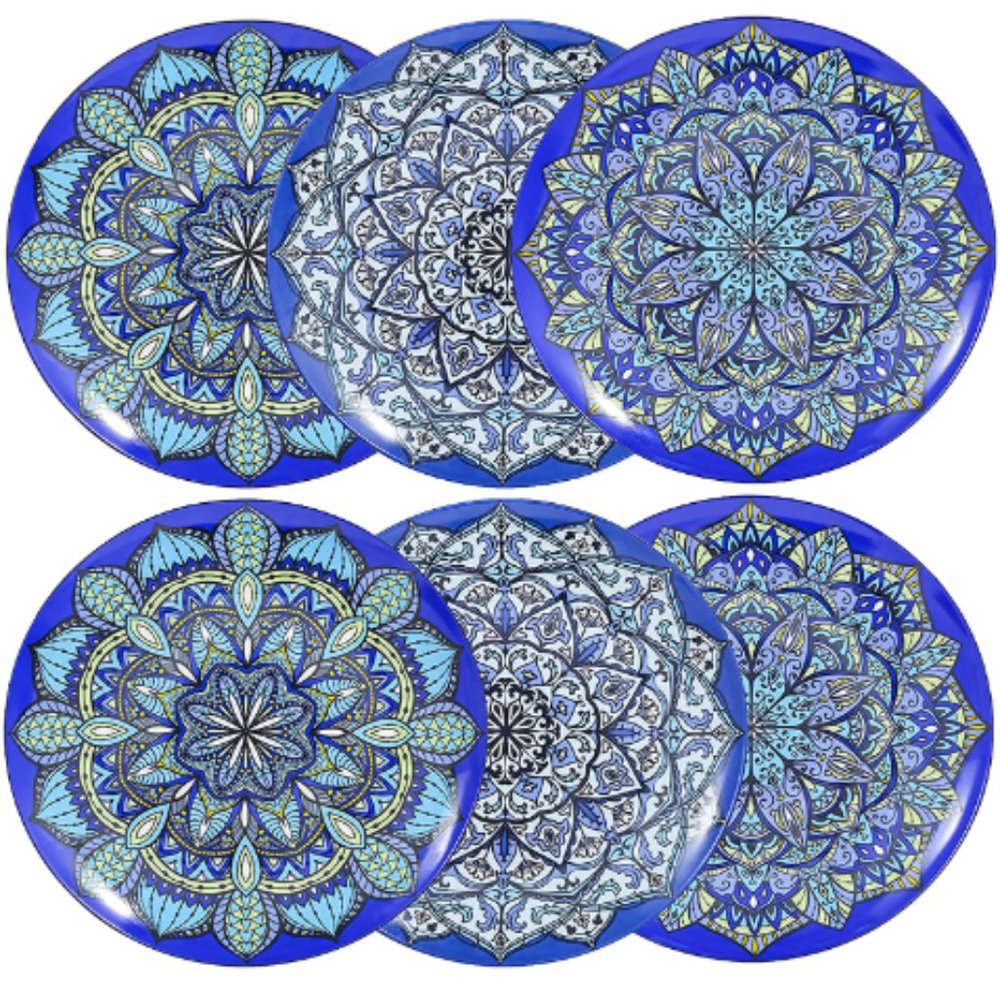 8in "Encanto" Ceramic Serving Plates for Salad - Pasta - Set of 6 - (Blue)